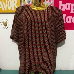 Modern Essentials Black & Red Chain Print Blouse - Size L